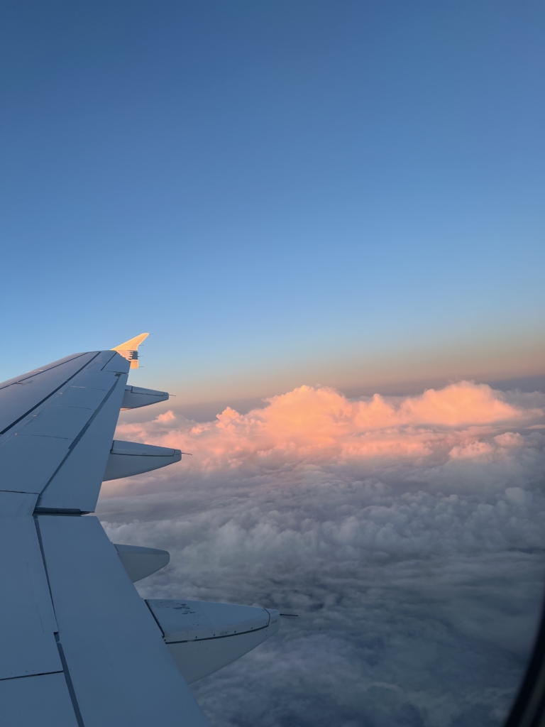 Heimflug mit Sonnenuntergang